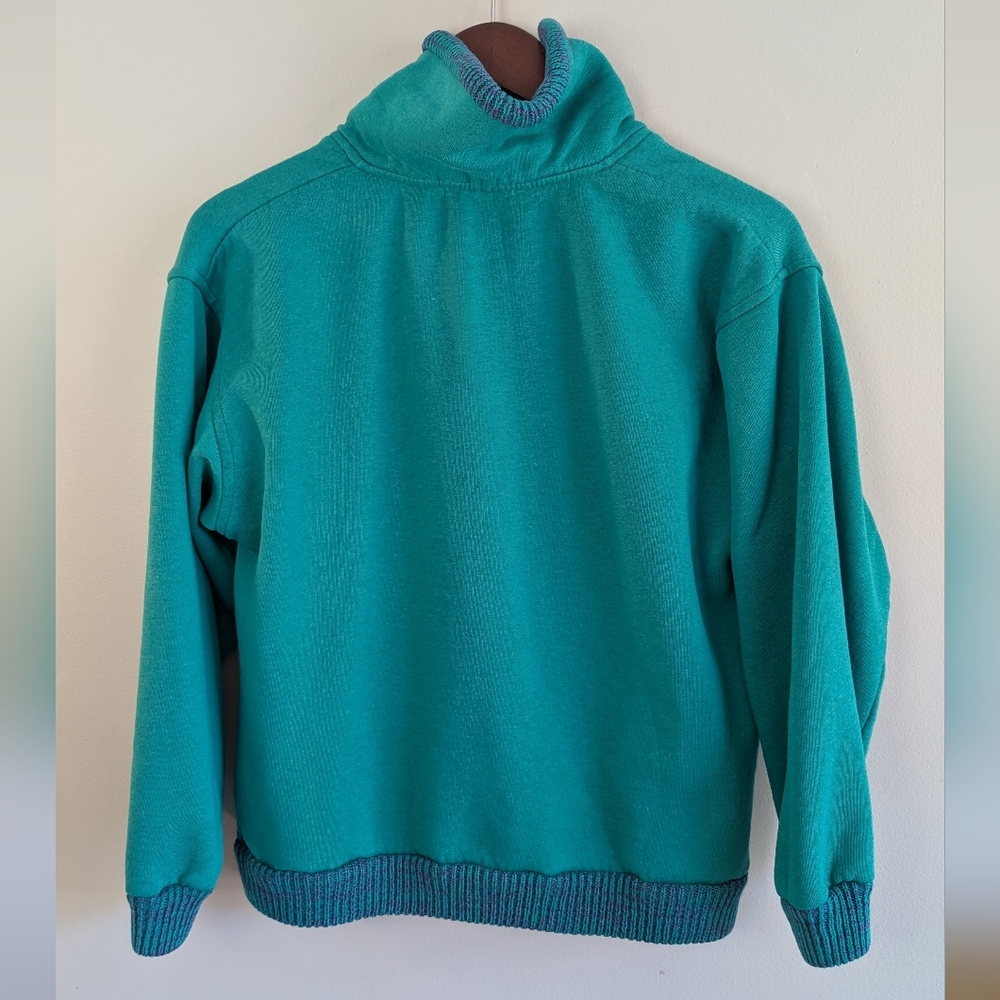 Vintage Lady Footlocker Green Shawl Collar Striped Sweatshirt, Size L - Picture 4 of 10